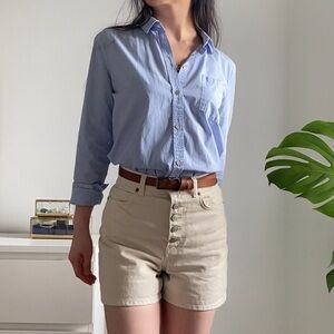 American Eagle blue white striped button down dress shirt prep fit Size XS